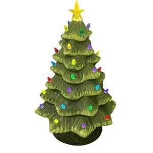Mr Christmas Ceramic Christmas Tree 14” Lights Up Nostalgic Decoration Green